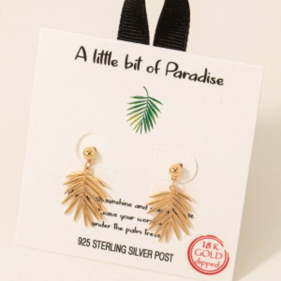 Palm Leaf 18k Gold Dipped Earrings NWT - Picture 1 of 3